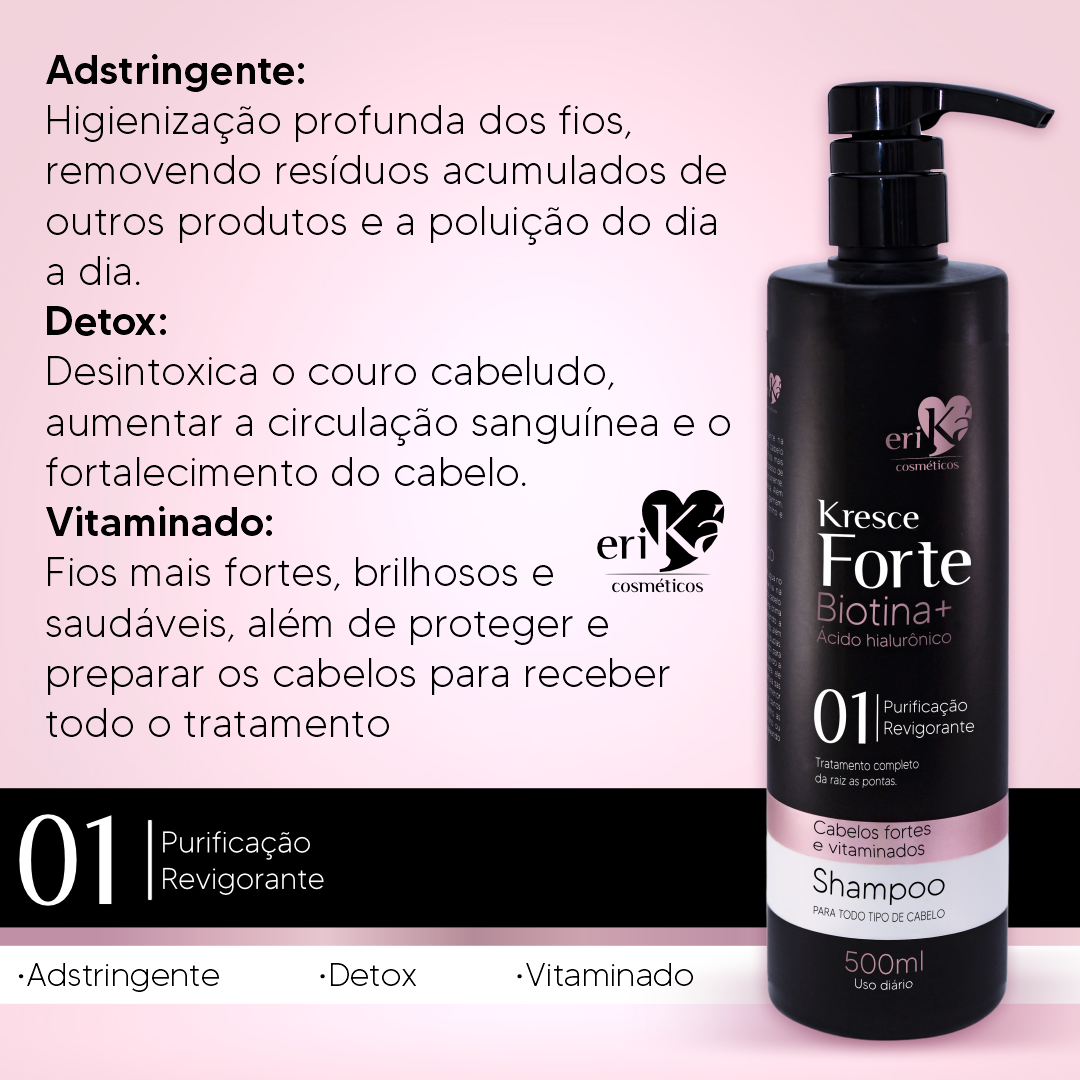 01 - Shampoo Kresce Forte Biotina+ Ácido Hialurônico